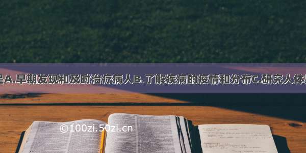 普查的目的是A.早期发现和及时治疗病人B.了解疾病的疫情和分布C.研究人体身体指标的正