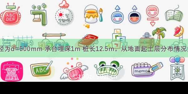 某预制桩 桩径为d=500mm 承台埋深1m 桩长12.5m。从地面起土层分布情况为：淤泥层厚