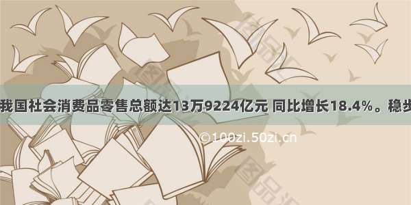 1到11月 我国社会消费品零售总额达13万9224亿元 同比增长18.4%。稳步提升的国