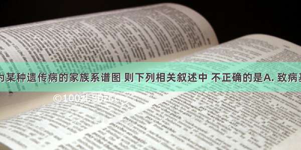 下图所示为某种遗传病的家族系谱图 则下列相关叙述中 不正确的是A. 致病基因为隐性