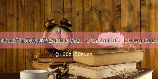 下列各项中均属大量元素的是CAC H O FeB．O Ca Zn CuC．C H Mg Ca D．C H O Cu