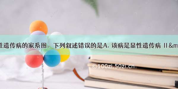 右图是一种伴性遗传病的家系图。下列叙述错误的是A. 该病是显性遗传病 Ⅱ—4是杂合