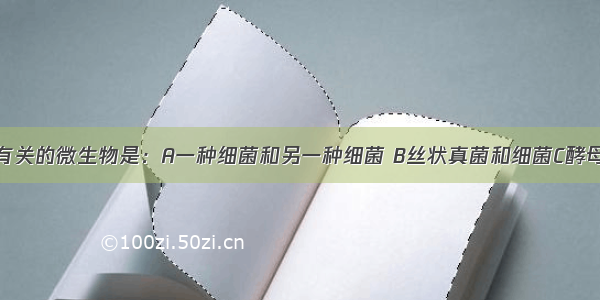 与醋酸发酵有关的微生物是：A一种细菌和另一种细菌 B丝状真菌和细菌C酵母和细菌 D酵