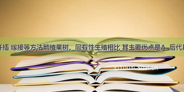 人们常用扦插 嫁接等方法繁殖果树。同有性生殖相比 其主要优点是A. 后代具有更强的