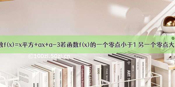 已知二次函数f(x)=x平方+ax+a-3若函数f(x)的一个零点小于1 另一个零点大于1 若函数f