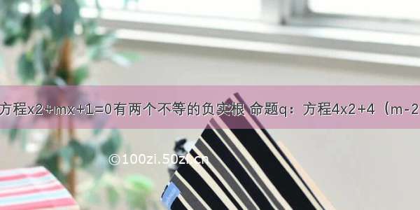 已知命题p：方程x2+mx+1=0有两个不等的负实根 命题q：方程4x2+4（m-2）x+1=0无实