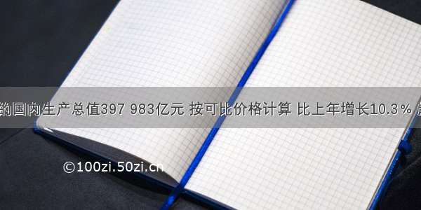  我国的国内生产总值397 983亿元 按可比价格计算 比上年增长10.3﹪ 超过日