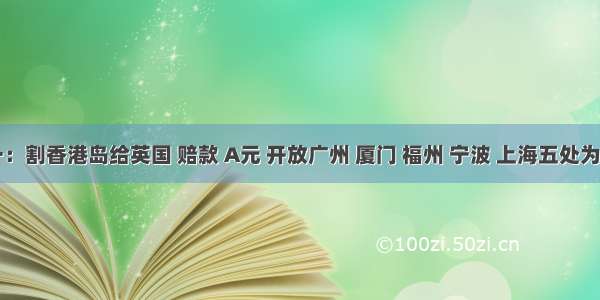 材料一：割香港岛给英国 赔款 A元 开放广州 厦门 福州 宁波 上海五处为通商口