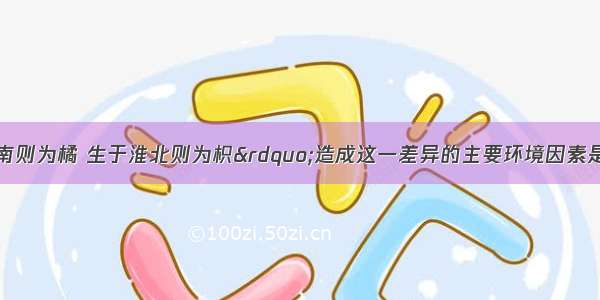 “橘生淮南则为橘 生于淮北则为枳”造成这一差异的主要环境因素是CA. 光B. 水C. 