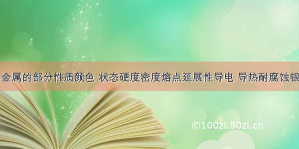 下列是某种金属的部分性质颜色 状态硬度密度熔点延展性导电 导热耐腐蚀银白色固体较