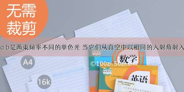 如图所示 a b是两束频率不同的单色光 当它们从真空中以相同的入射角射入玻璃中 发