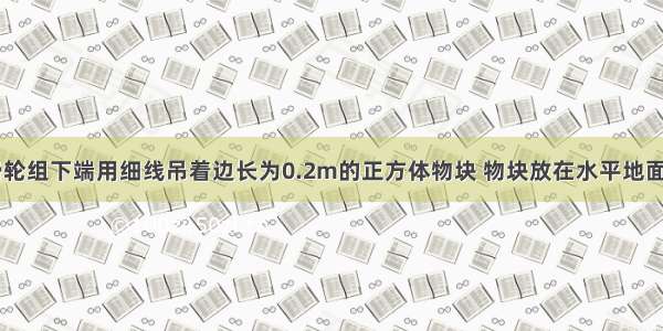 如图所示 滑轮组下端用细线吊着边长为0.2m的正方体物块 物块放在水平地面上。若用F1